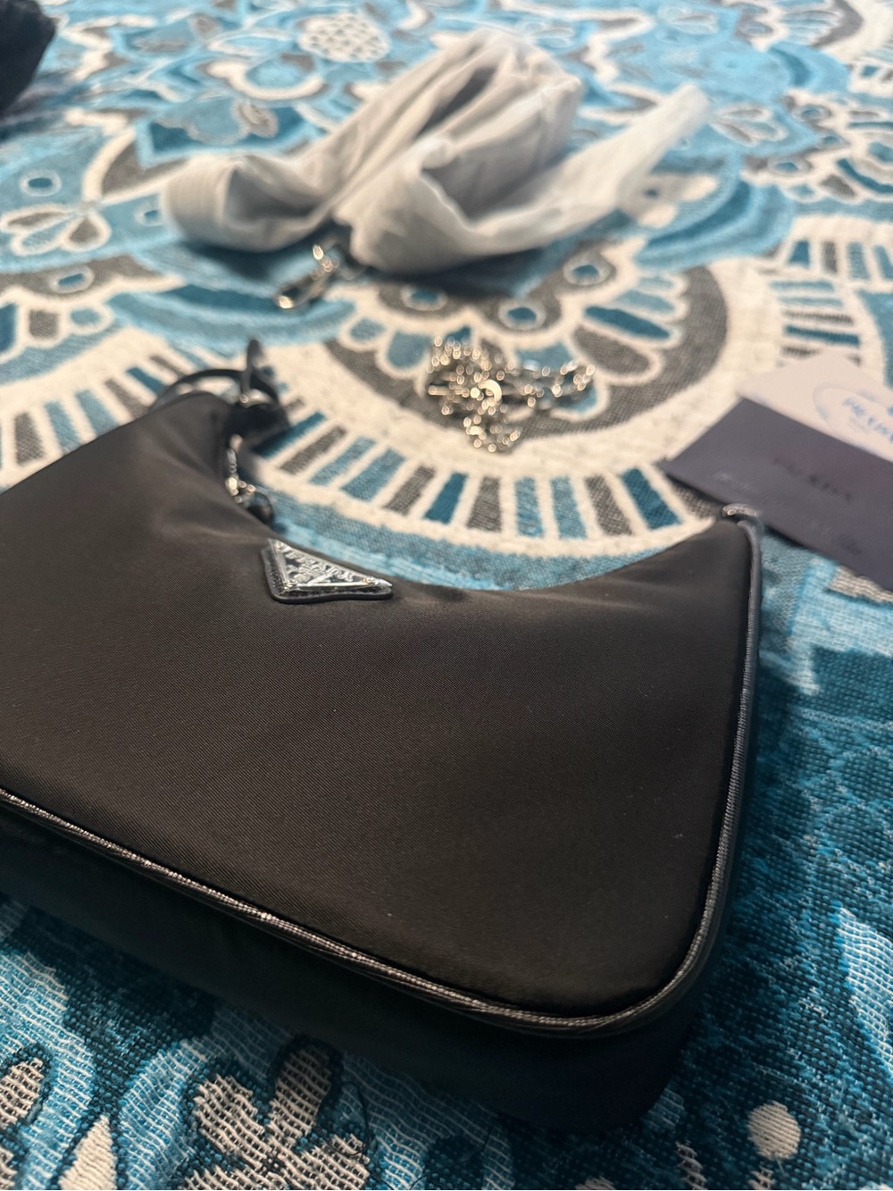 Black Shoulder Bag with Silver Logo Accent